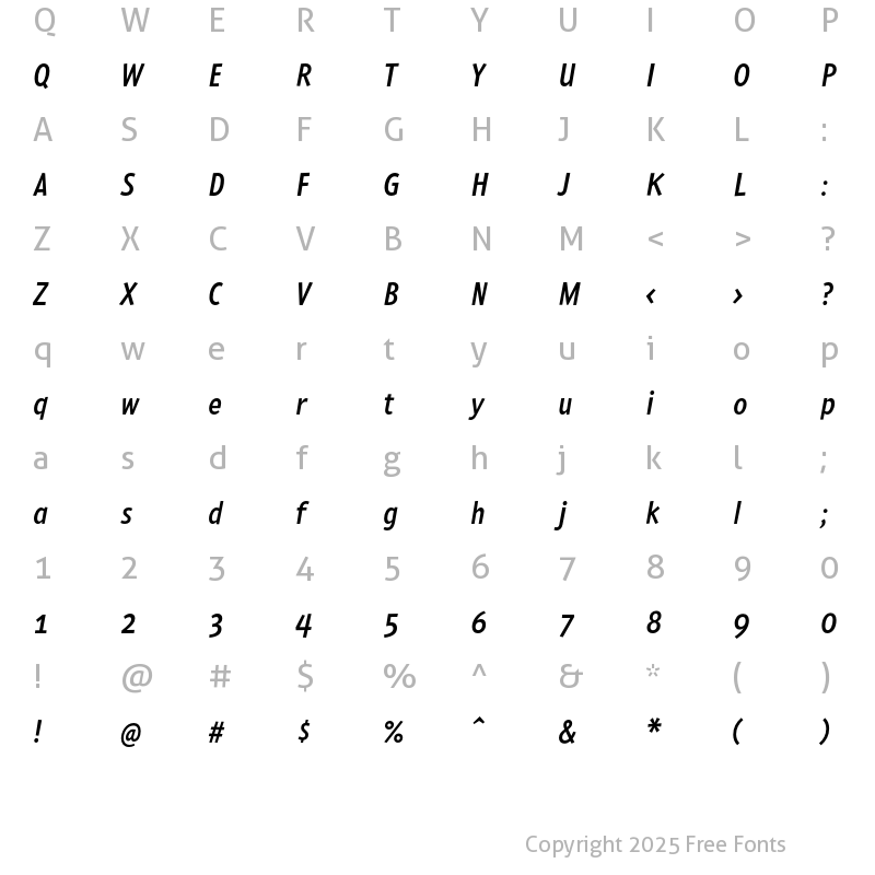 Character Map of PedestriaMVB-Medium Italic