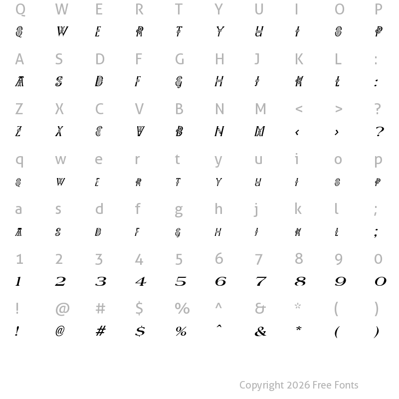 Character Map of Pee's Celtic Italic Regular