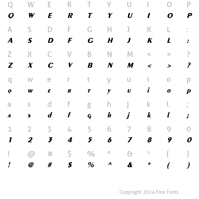 Character Map of Peignot-Demi-Bold Italic Italic