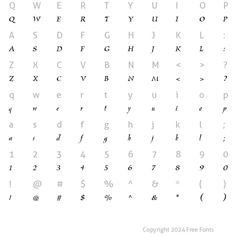 Character Map of Pelican RomanItalic