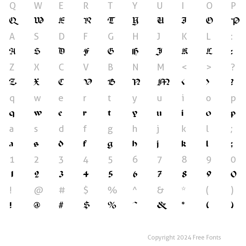 Character Map of Penchant Regular