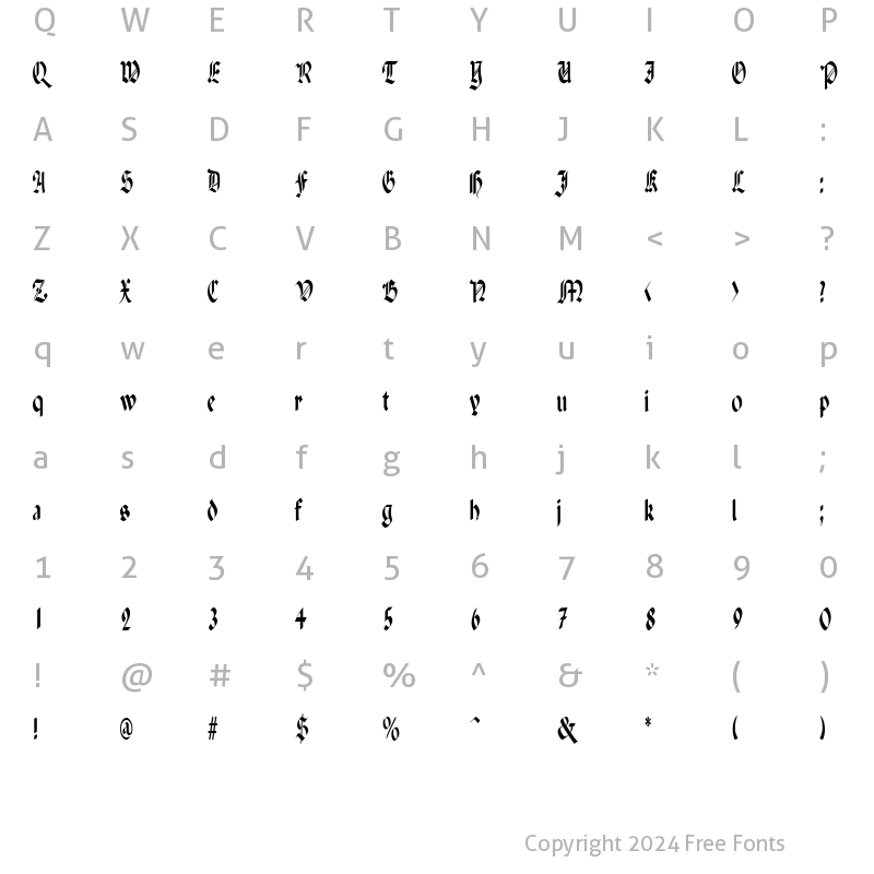 Character Map of PenchantNarrow Regular