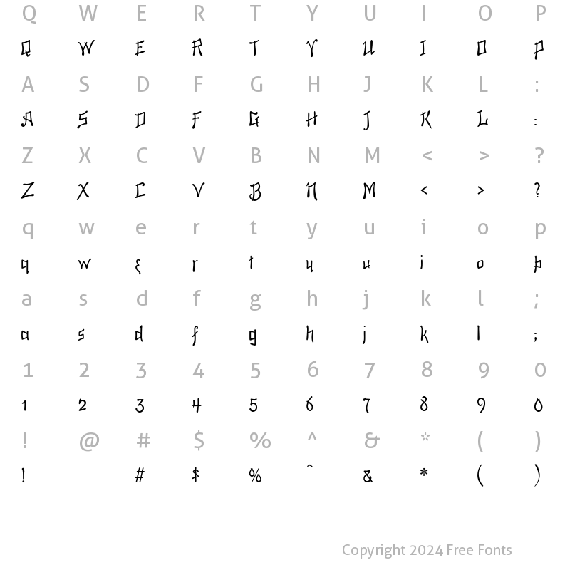 Character Map of Penciling Regular