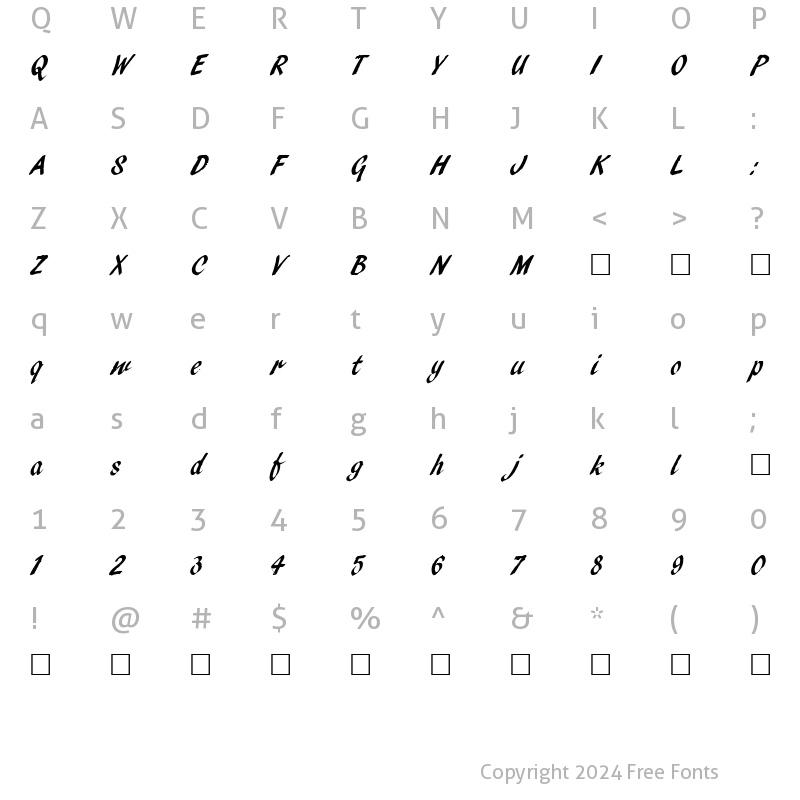 Character Map of PencilScript Regular