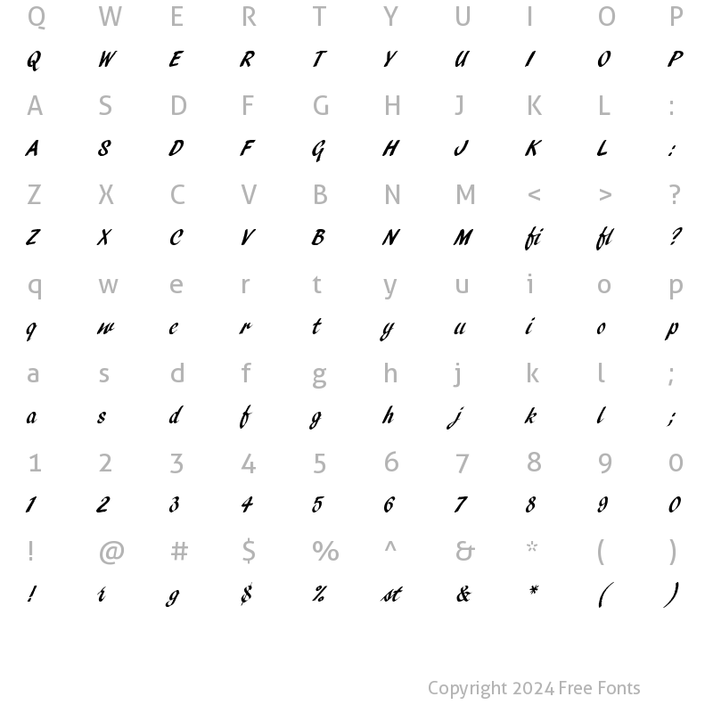 Character Map of Pendry Script Let Plain Regular