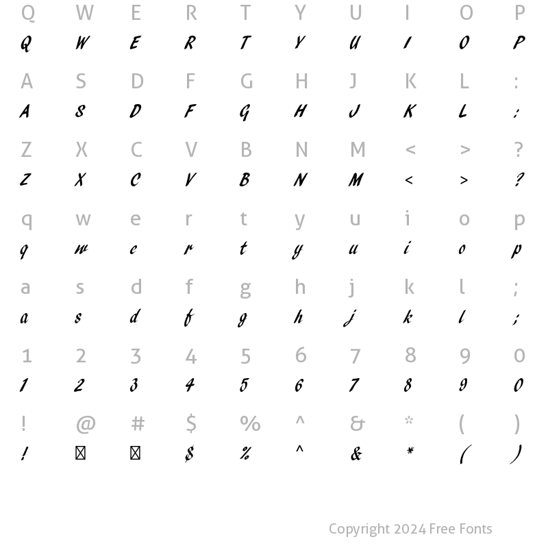 Character Map of Pendry Script Std Regular