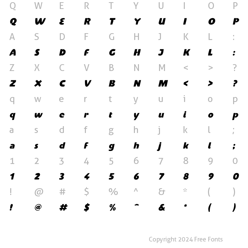 Character Map of Penguin Bold Italic