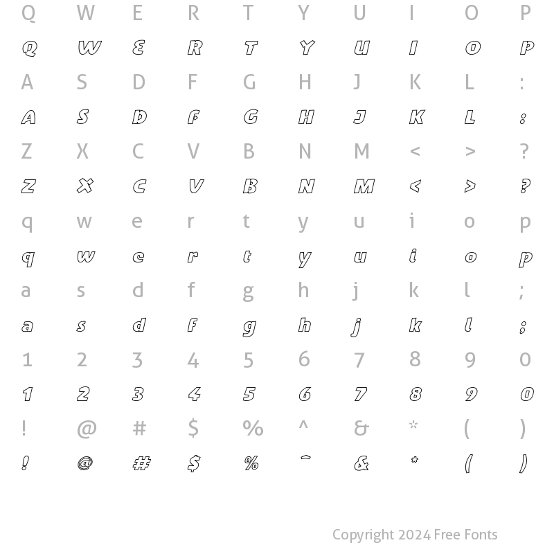 Character Map of Penguin Outline Italic