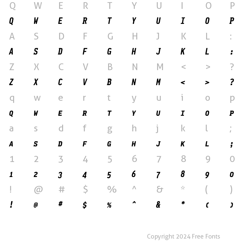 Character Map of Pennsylvania SC Bold Italic