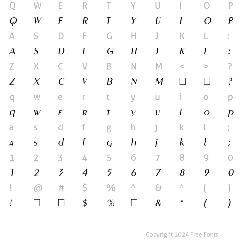 Character Map of PenultimateLightItal Regular