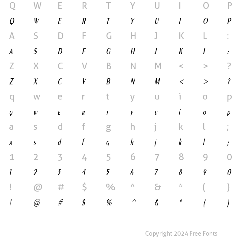 Character Map of PenwinCondensed Oblique