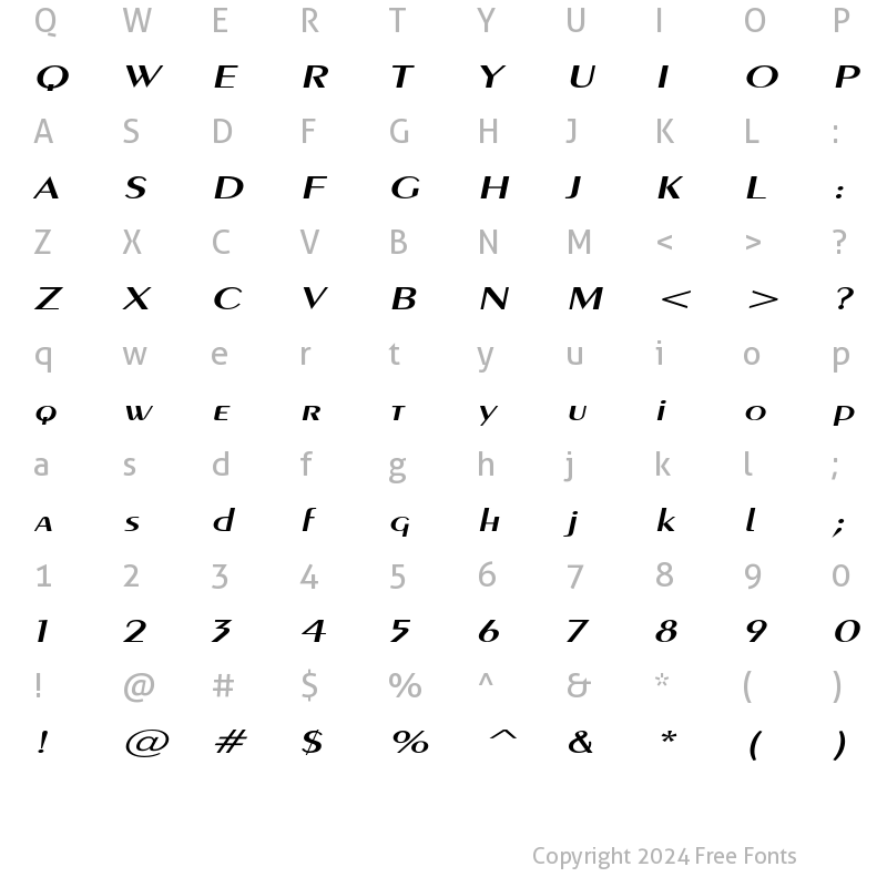 Character Map of PenwinExtended Oblique