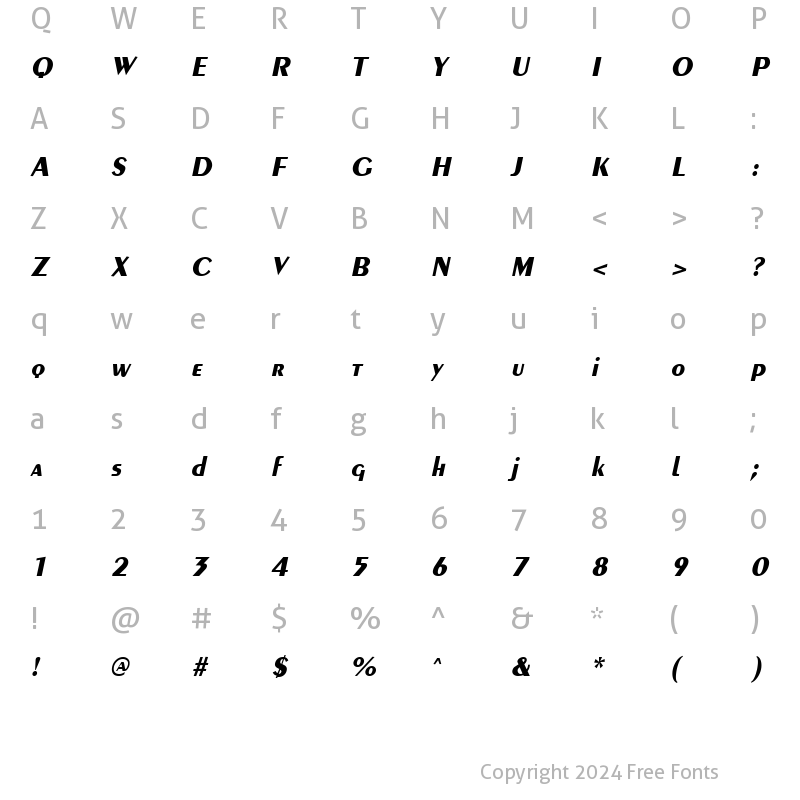 Character Map of Penyae Bold Italic