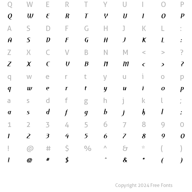 Character Map of Perceval ItalicBold