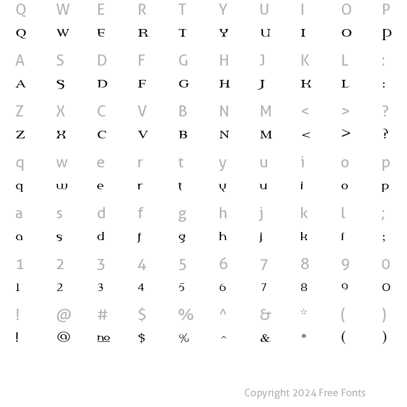 Character Map of Percolator Boot Cyr Regular