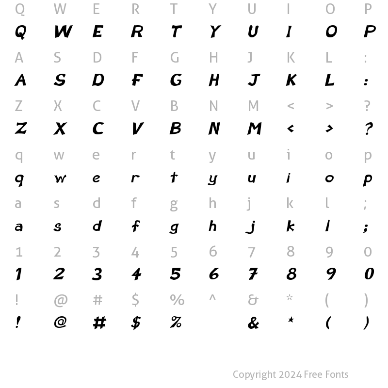 Character Map of Perdoo Bold Italic