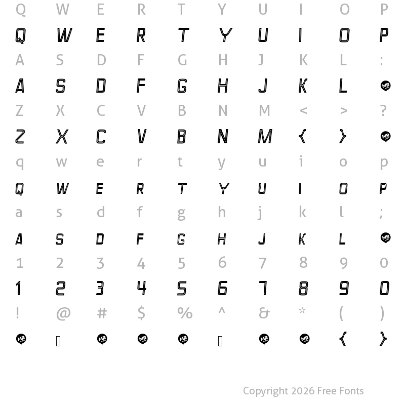 Character Map of Perforama Italic