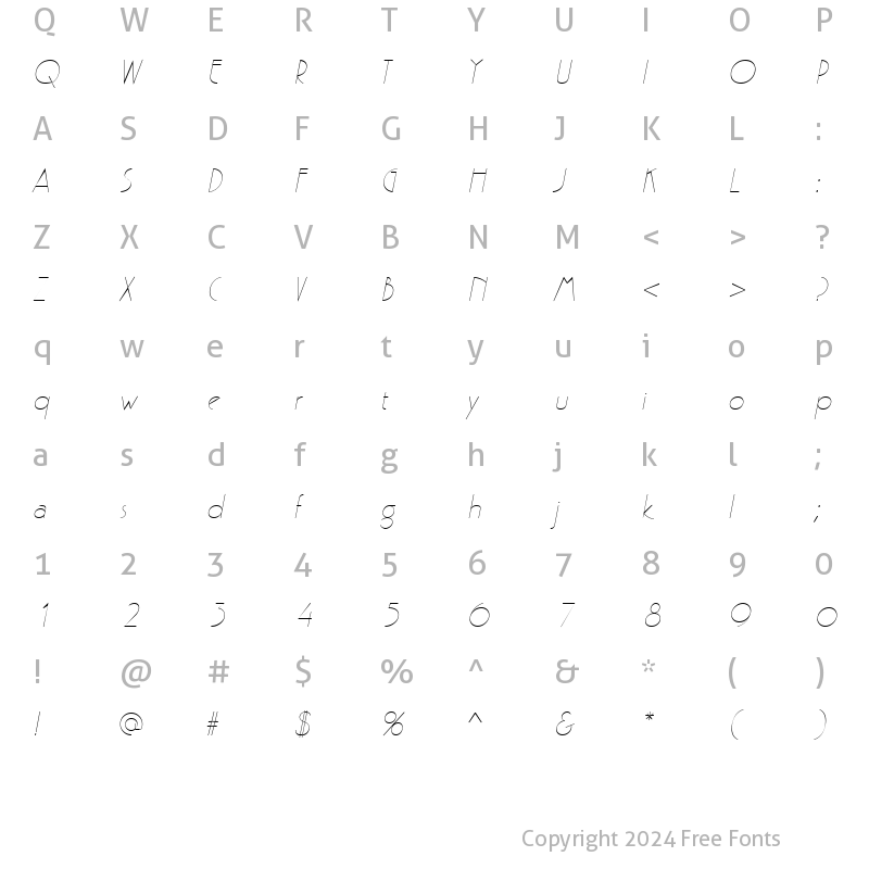 Character Map of Pergamon Italic