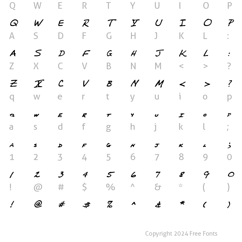 Character Map of PerkinsHand Italic