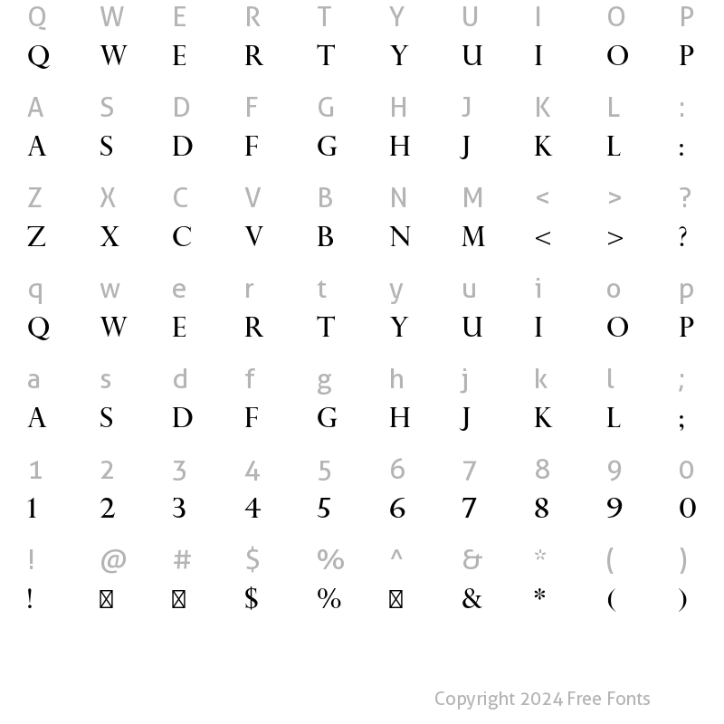 Character Map of Perpetua Titling MT Std Regular