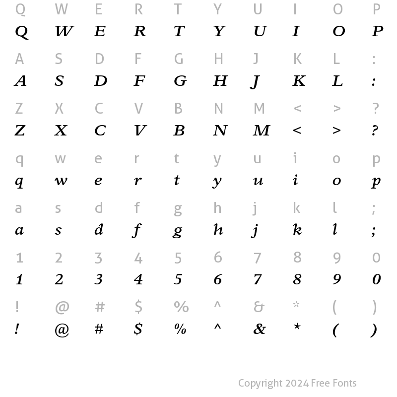 Character Map of Perrywood MT Std Bold Xpd It