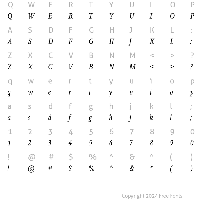 Character Map of Perrywood MT Std Cond Italic