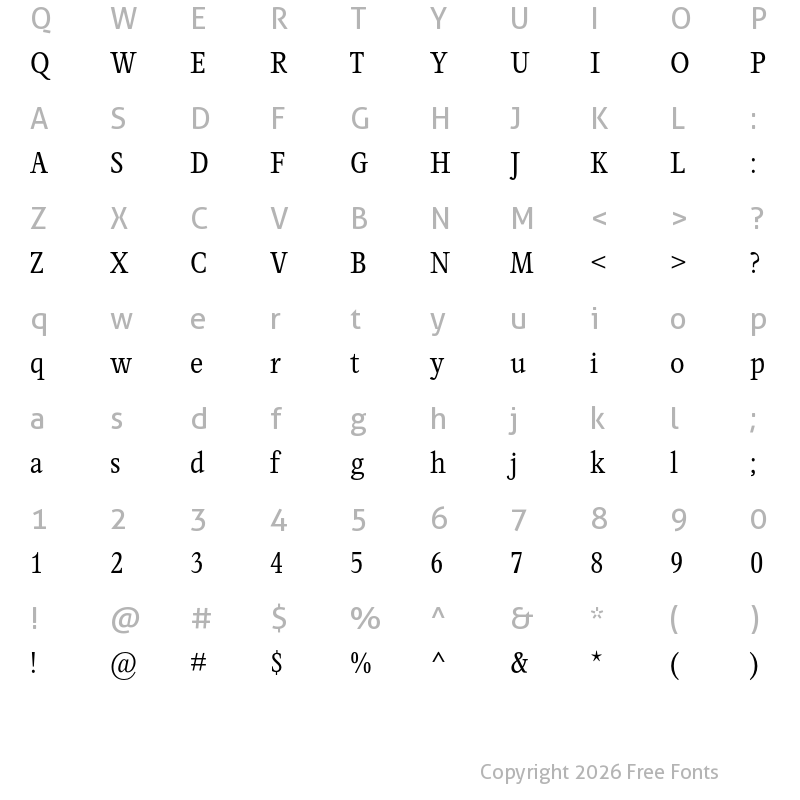 Character Map of Perrywood MT Std Condensed