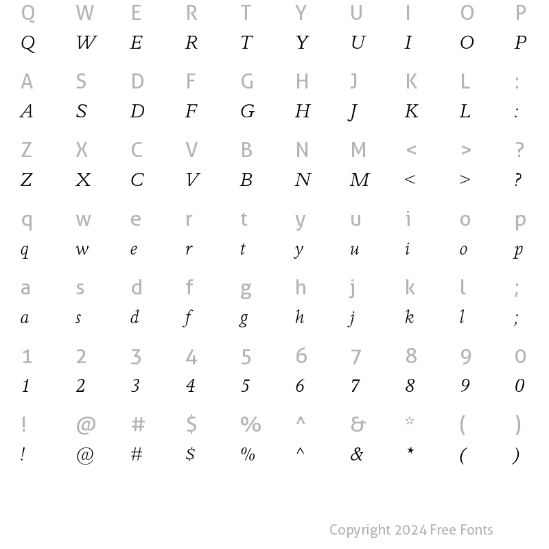 Character Map of Perrywood MT Std Light Italic