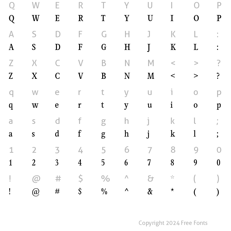 Character Map of Perrywood MT Std Semibold Cn