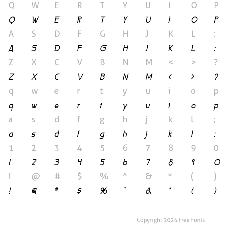 Character Map of Persia Condensed Bold Italic