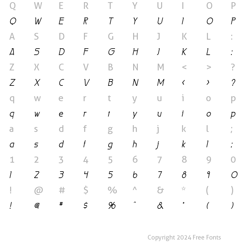 Character Map of Persia Condensed Italic