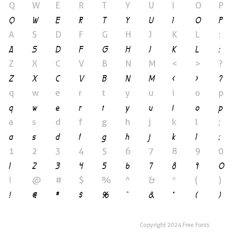 Character Map of Persia Thin Bold Italic