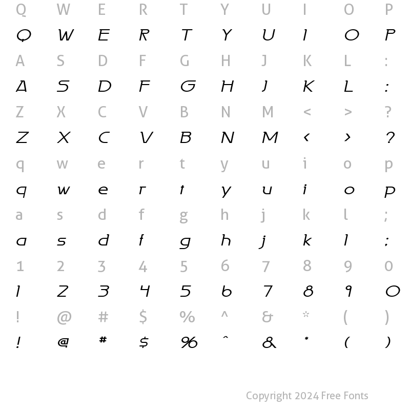 Character Map of Persia Wide Italic