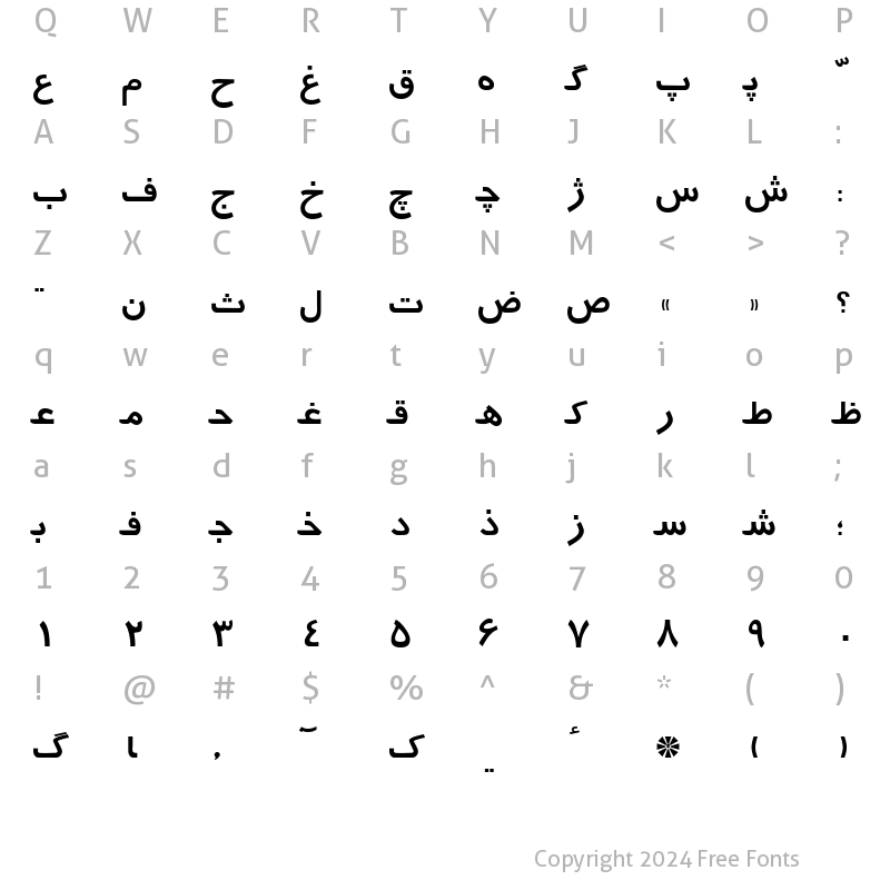 Character Map of Persian Regular