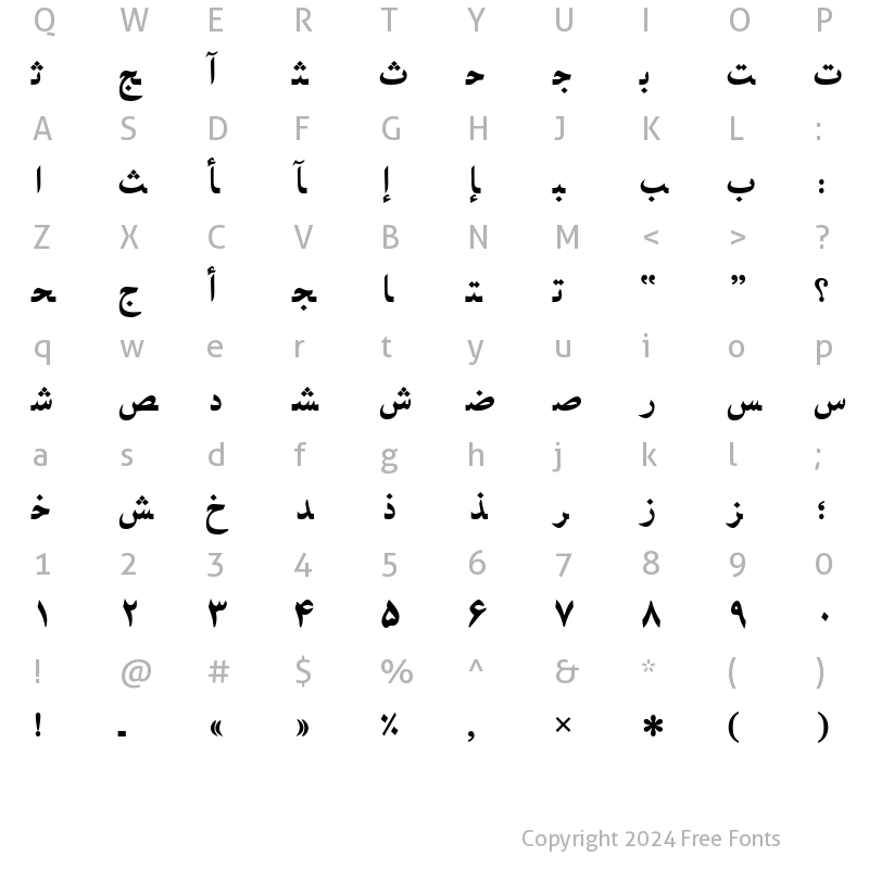 Character Map of PersianNaskhSSK Bold