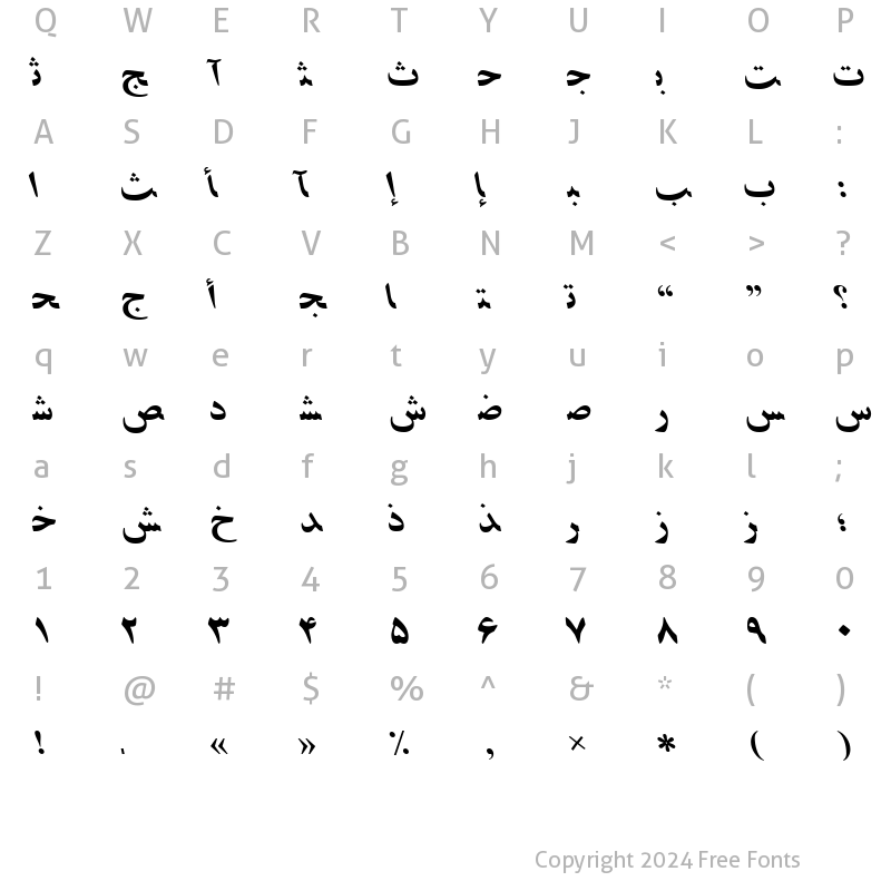 Character Map of PersianZibaSSK Italic