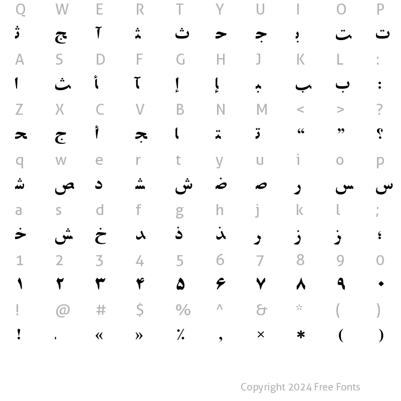 Character Map of PersianZibaSSK Regular