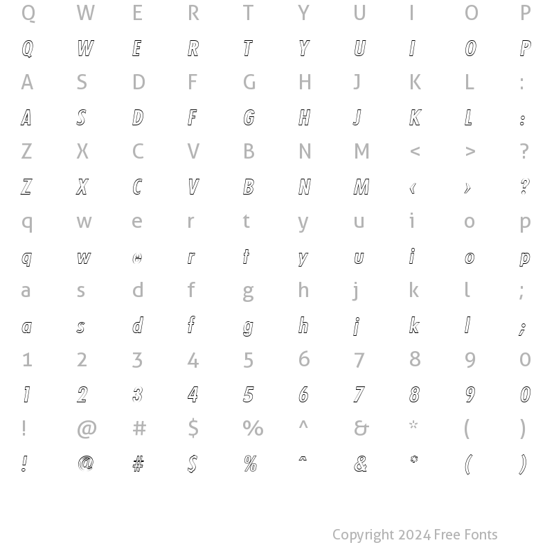 Character Map of PeterBeckerCondOutline-Medium Italic
