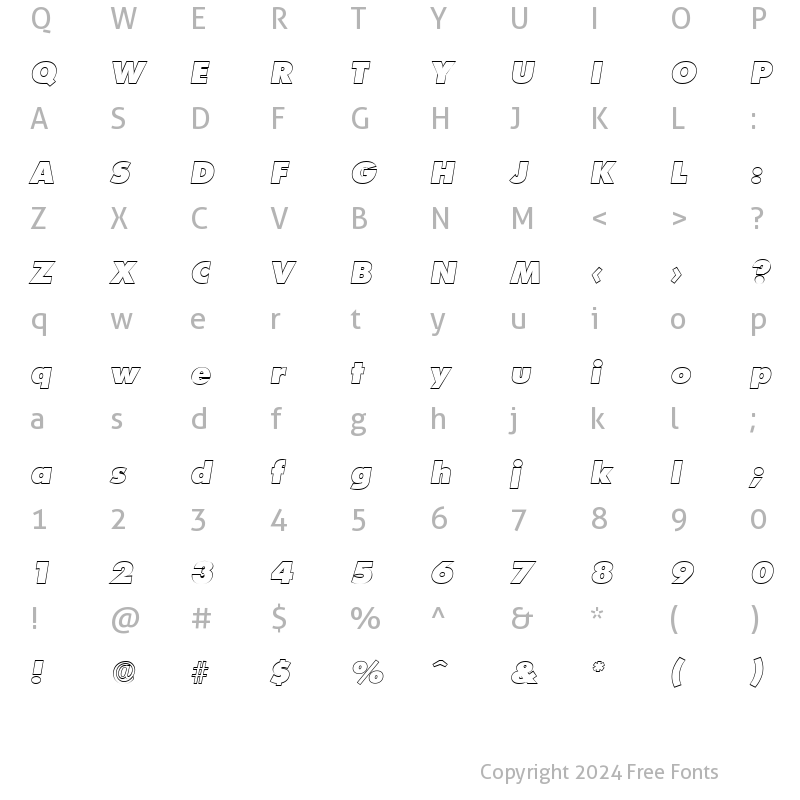 Character Map of PeterBeckerOutline-Heavy Italic