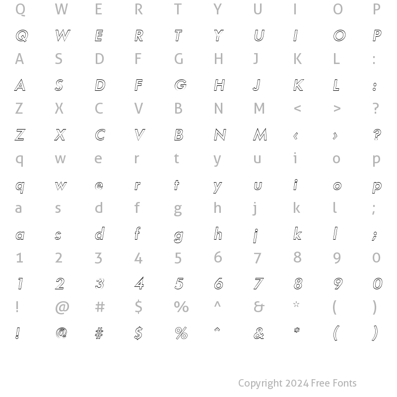 Character Map of PeterBeckerOutline-Medium Italic