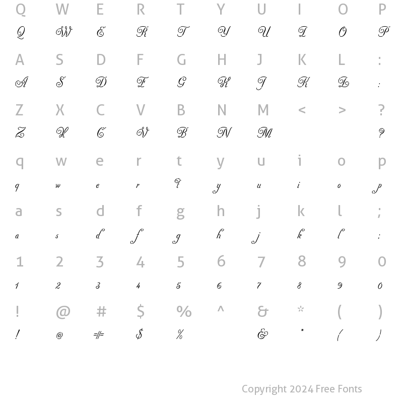 Character Map of Pezzo-Alt Alt