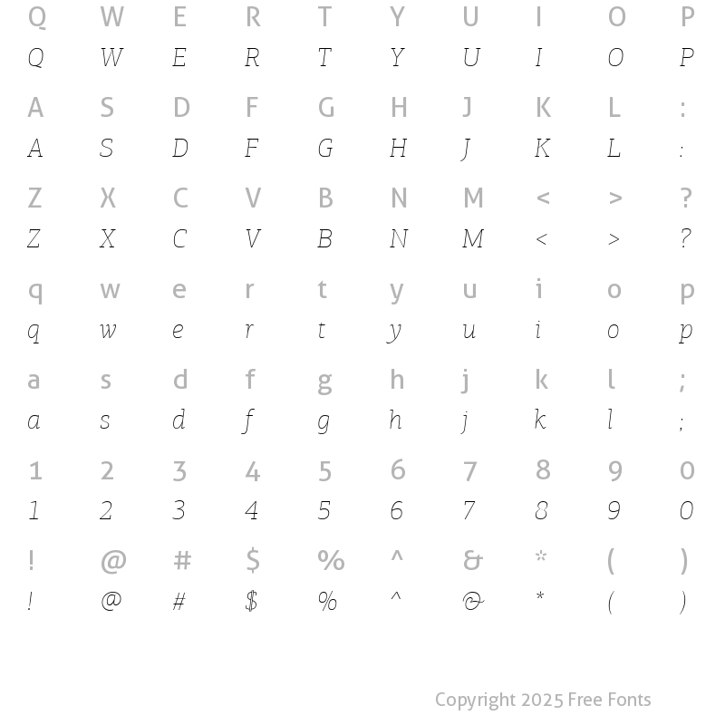 Character Map of PF Agora Slab Pro ExtraThin Italic