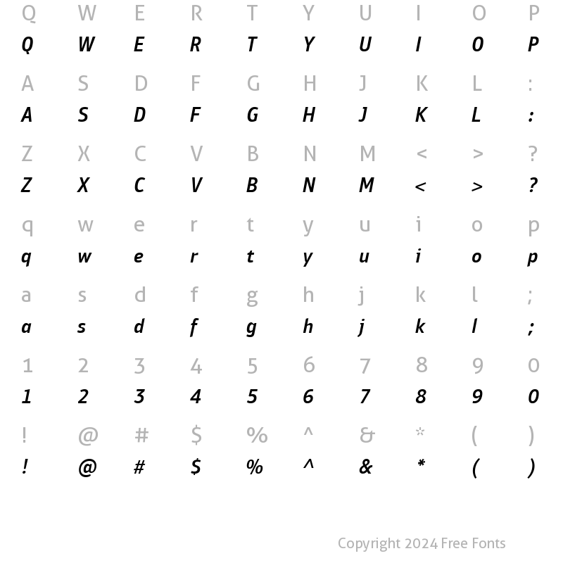 Character Map of PF Bulletin Sans Pro Medium Italic