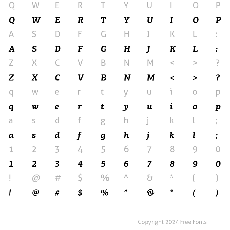 Character Map of PF Centro Slab Pro Bold Italic