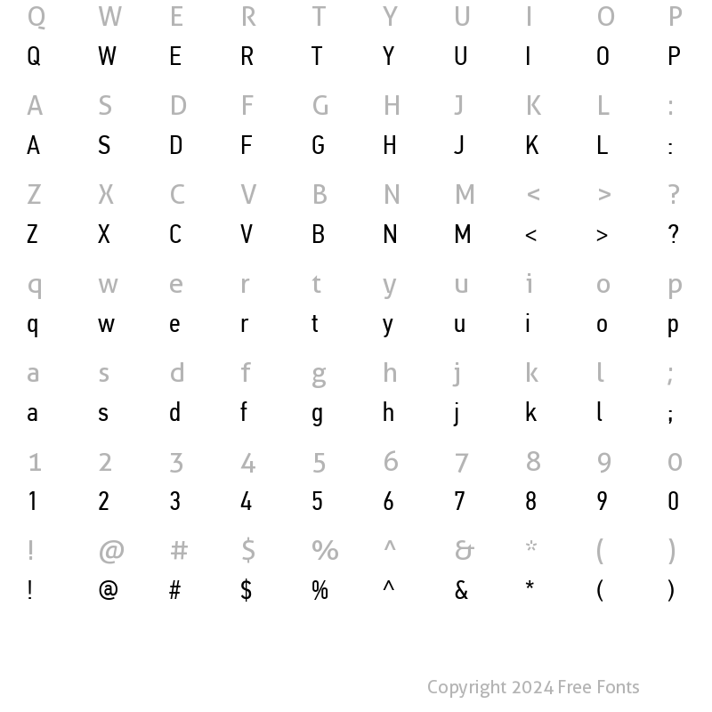 Character Map of PF Din Text Cond Pro Regular