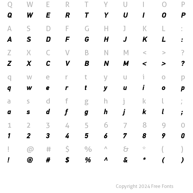 Character Map of PF DinText Pro Bold Italic