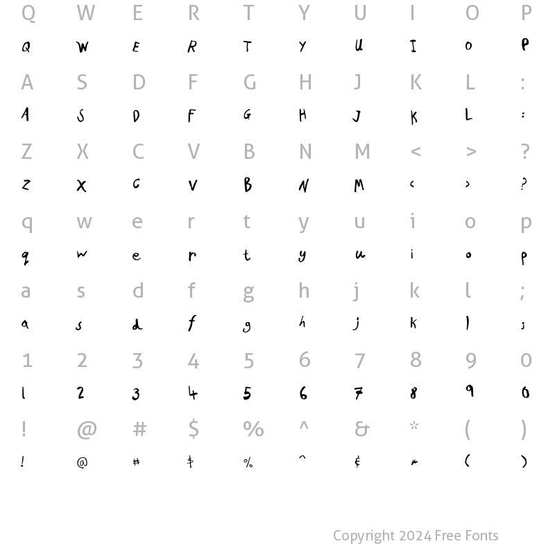 Character Map of PF Kids Pro Grade Three