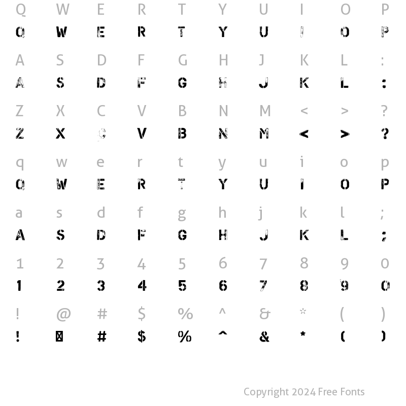 Character Map of PF Stamps Pro Flex