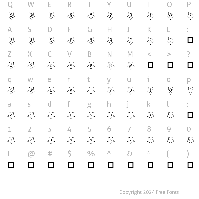 Character Map of pf_five pointed star Regular