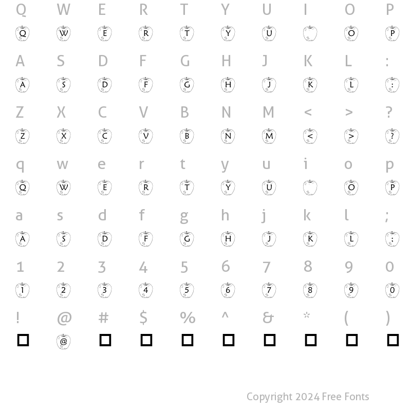 Character Map of pf_WormyApple Regular